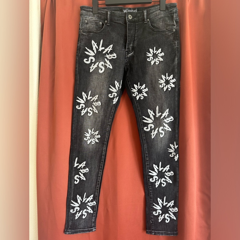Valabasas Black Wash Embroidered V Art Jeans